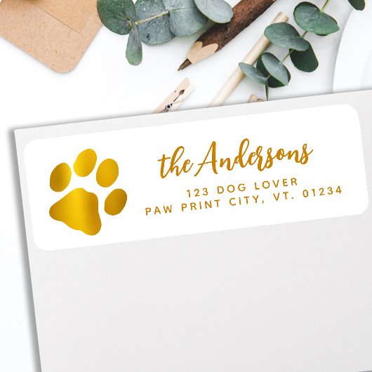 Elegant Gold Paw print, speciaal retouradres Etiket