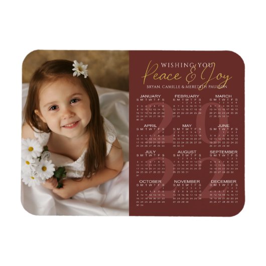 Elegant Gold PEACE en JOY 2022 Calendar Photo Magneet (Horizontaal)