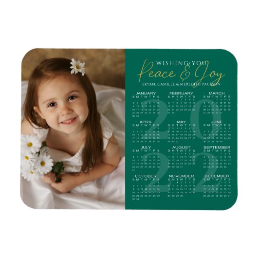 Elegant Gold PEACE en JOY 2022 Calendar Photo Magneet (Horizontaal)