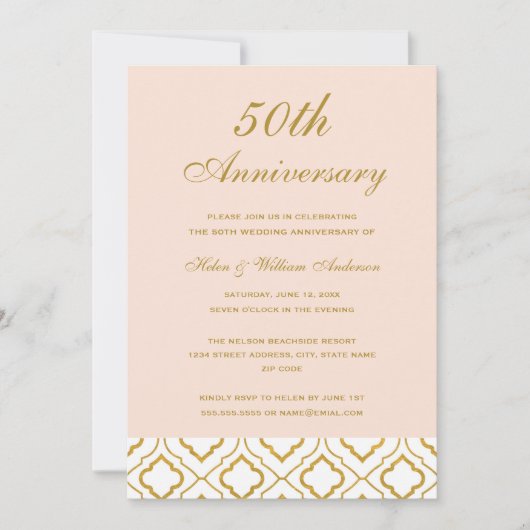 Elegant Gold & Peach 50th Wedding Jubileum Kaart (Voorkant)