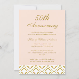 Elegant Gold & Peach 50th Wedding Jubileum Kaart