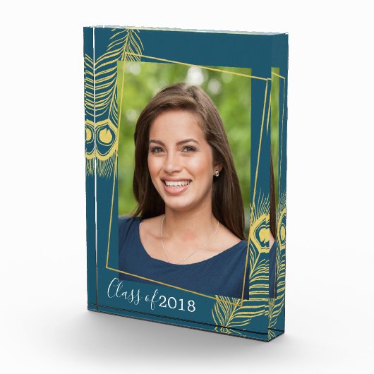 Elegant Gold Peacock Afstuderen Klasse Fotoblokken (Rechts)