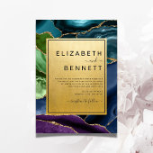 Elegant Gold Peacock Agate Wedding Invitation Kaart