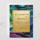 Elegant Gold Peacock Agate Wedding Invitation Kaart (Voorkant)