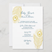 Elegant Gold Peacock Baby Shower-uitnodigingen Kaart (Voorkant)