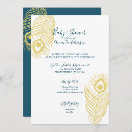 Elegant Gold Peacock Baby Shower-uitnodigingen Kaart