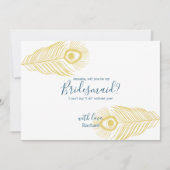 Elegant Gold Peacock Be My Bridesmaid Kaart (Voorkant)