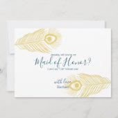 Elegant Gold Peacock Be My Maid of Honor Kaart (Voorkant)