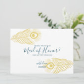 Elegant Gold Peacock Be My Maid of Honor Kaart (Staand voorkant)