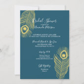 Elegant Gold Peacock Bridal Shower Invitations Kaart (Voorkant)