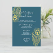 Elegant Gold Peacock Bridal Shower Invitations Kaart (Staand voorkant)
