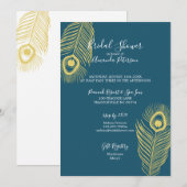 Elegant Gold Peacock Bridal Shower Invitations Kaart (Voorkant / Achterkant)