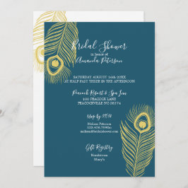 Elegant Gold Peacock Bridal Shower Invitations Kaart