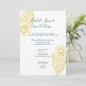 Elegant Gold Peacock Bridal Shower Invitations Kaart (Staand voorkant)