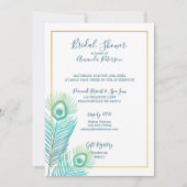 Elegant Gold Peacock Bridal Shower Invitations Kaart (Voorkant)