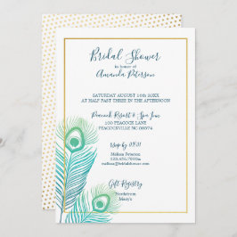 Elegant Gold Peacock Bridal Shower Invitations Kaart