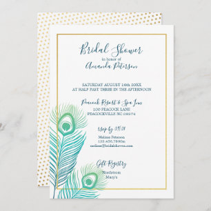 Elegant Gold Peacock Bridal Shower Invitations Kaart