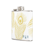 Elegant Gold Peacock Feathers Monogram Fles Heupfles (Links)