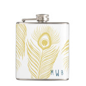 Elegant Gold Peacock Feathers Monogram Fles Heupfles (Voorkant)