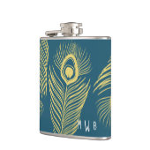 Elegant Gold Peacock Feathers Monogram Fles Heupfles (Links)