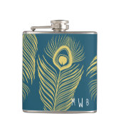 Elegant Gold Peacock Feathers Monogram Fles Heupfles (Voorkant)