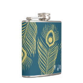 Elegant Gold Peacock Feathers Monogram Fles Heupfles (Rechts)