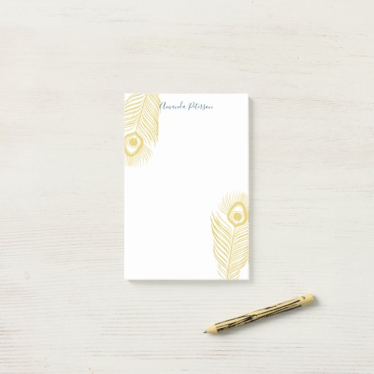 Elegant Gold Peacock Feathers Post-it Notes (Op bureau)