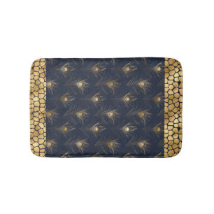 Elegant Gold Peacock Navy Blue Print Stylish Badmat