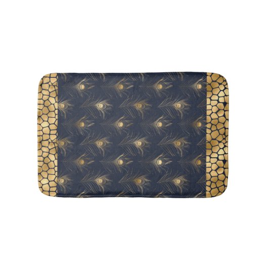 Elegant Gold Peacock Navy Blue Print Stylish Badmat (Voorkant)