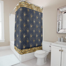 Elegant Gold Peacock Navy Blue Print Stylish