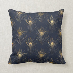 Elegant Gold Peacock Navy Blue Print Stylish Kussen