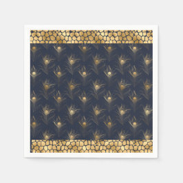 Elegant Gold Peacock Navy Blue Print Stylish Servet