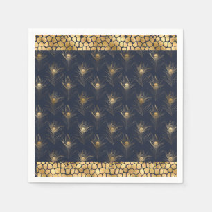 Elegant Gold Peacock Navy Blue Print Stylish Servet