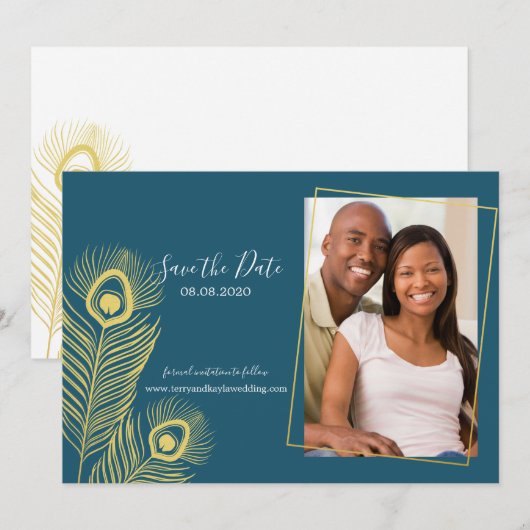 Elegant Gold Peacock Save the Date Wedding (Voorkant / Achterkant)