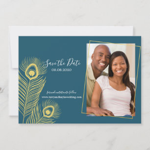 Elegant Gold Peacock Save the Date Wedding