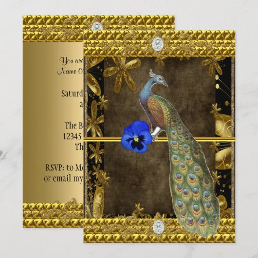 Elegant Gold Peacock Uitnodiging (Voorkant / Achterkant)