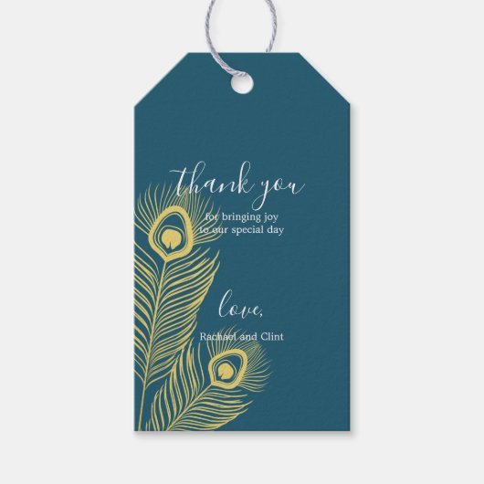 Elegant Gold Peacock Weddenschap Hartelijk dank La Cadeaulabel (Voorkant)