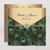 Elegant Gold Peacock Wedding Invitations Kaart (Voorkant / Achterkant)