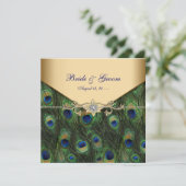 Elegant Gold Peacock Wedding Invitations Kaart (Staand voorkant)