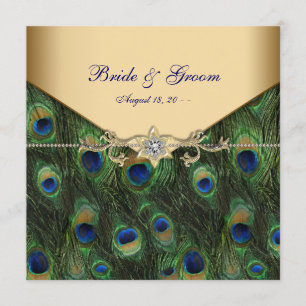 Elegant Gold Peacock Wedding Invitations Kaart