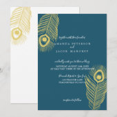 Elegant Gold Peacock Wedding Invitations Kaart (Voorkant / Achterkant)