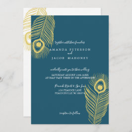 Elegant Gold Peacock Wedding Invitations Kaart