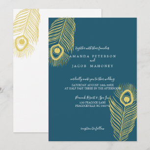 Elegant Gold Peacock Wedding Invitations Kaart