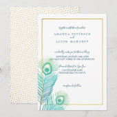 Elegant Gold Peacock Wedding Invitations Kaart (Voorkant / Achterkant)