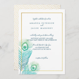 Elegant Gold Peacock Wedding Invitations Kaart