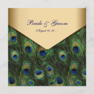 Elegant Gold Peacock Wedding Invitations Kaart