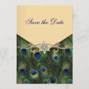 Elegant Gold Peacock Wedding Invitations Save The Date