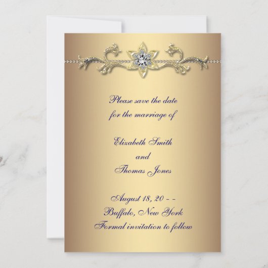 Elegant Gold Peacock Wedding Invitations Save The Date (Achterkant)