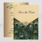 Elegant Gold Peacock Wedding Invitations Save The Date (Voorkant / Achterkant)