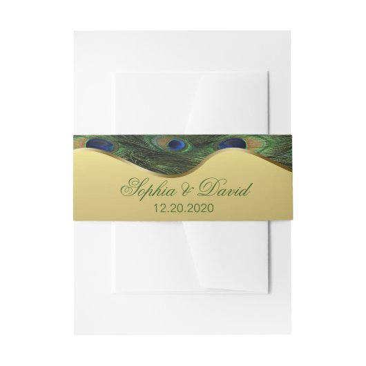 Elegant Gold Peacock Wedding Monogram Belly Band Uitnodigingen Wikkel (Voorkant Voorbeeld)